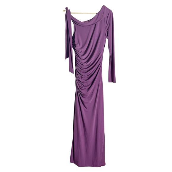Halston Kamilah Jersey Purple One Shoulder Ruched Slit Cocktail Gown Size 4 - Picture 6 of 16